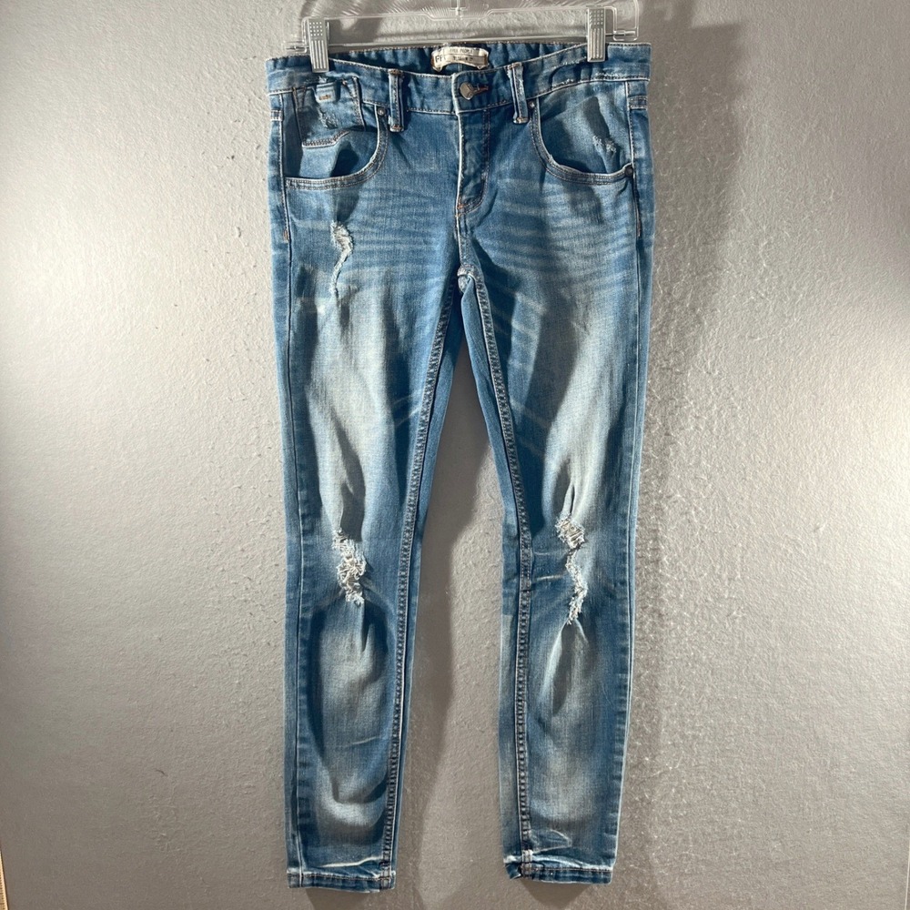 899 | Free People Distressed Skinny Ripped Denim Jeans Blue Women 27